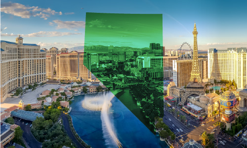 Nevada state silhouette over Las Vegas skyline